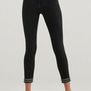 7 for All Mankind Hi-waist Fringe Hem Ankle SKINNY Jeans Black Size 27